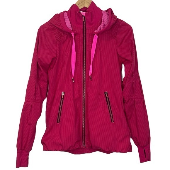 lululemon athletica Jackets & Blazers - Lululemon Run Track and Field Jacket Fruity Tootie Pink Stripe Size 4